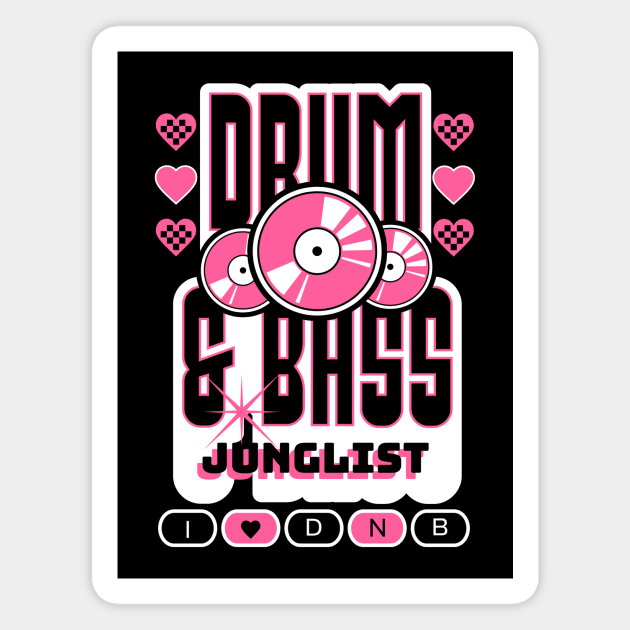 DRUM AND BASS  - 3 Records & Hearts (White/Pink) Magnet by DISCOTHREADZ 